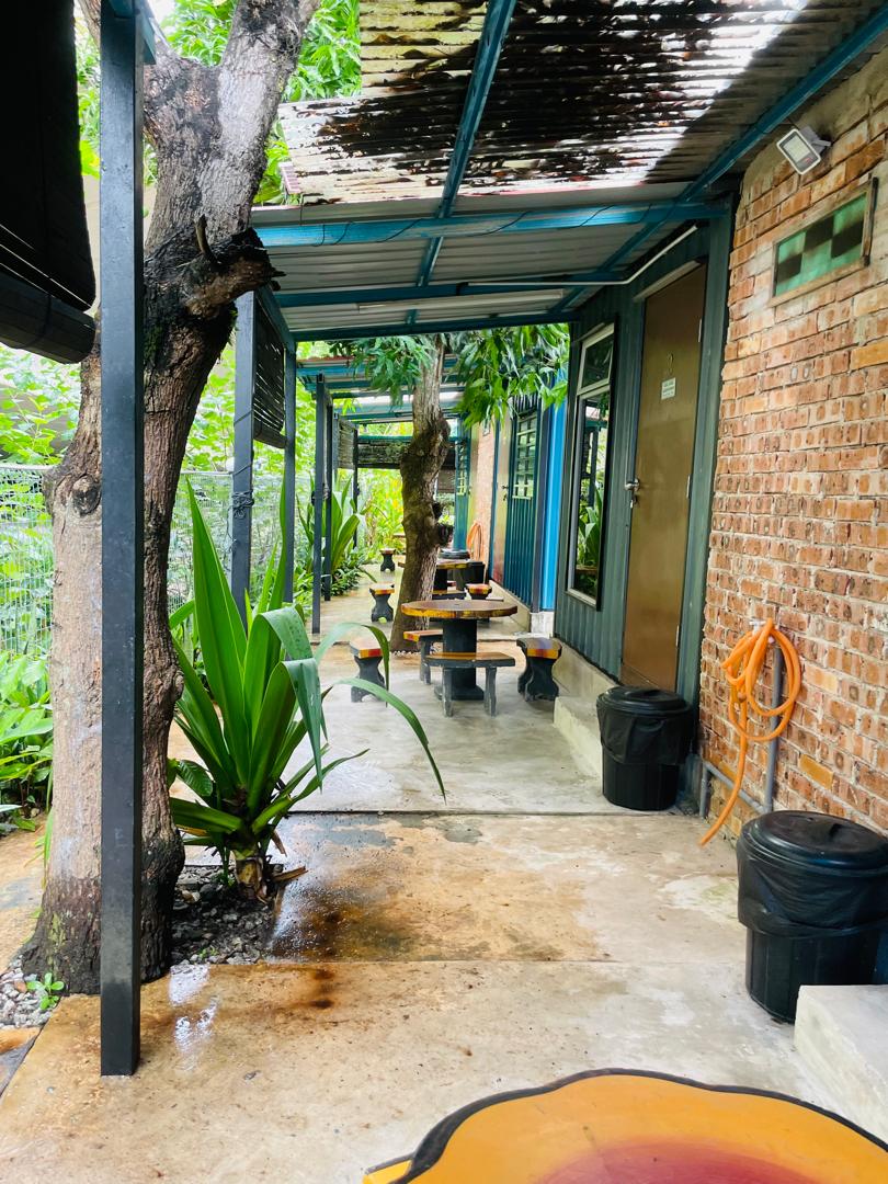 Covered walkway between cabins