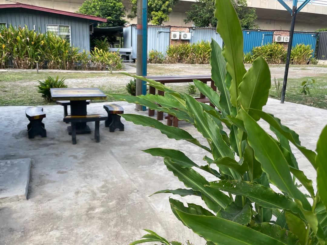 BBQ pit and seating area