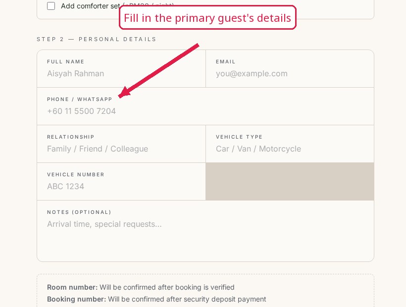 Step 03: Review & guest details